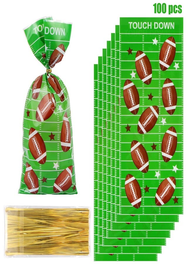 EVERMARKET 100 Pcs Football Goodie Bags - Cellophane Gift Bags with 100 Twist Ties for Football Theme Baby Shower Birthday Decors Sports Event Party Supplies - Image 1